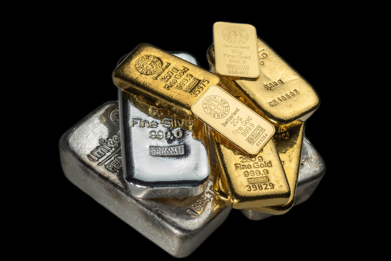 Gold- und Silberbarren von Heraeus, Argor und Umicore — VARIOGOLD-Edelmetallmix